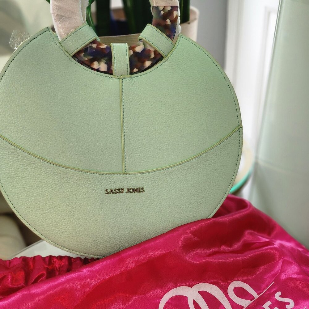 Sassy Jones leather acrylic handle handbag